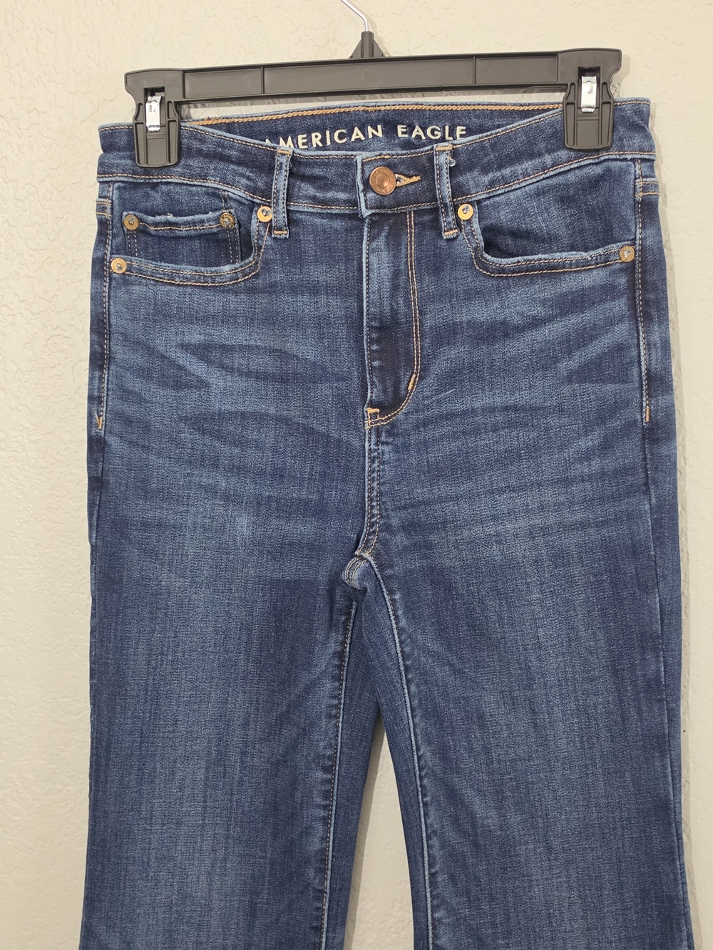 American Eagle Super Hi-Rise Flare Dark Wash Stretch Denim Womens Size 4 - Picture 2 of 10